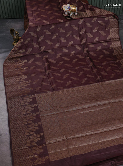 Banarasi tussar silk saree coffee brown with allover thread & zari woven buttas and long woven border