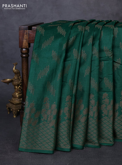 Banarasi tussar silk saree green with allover thread & zari woven buttas and long woven border