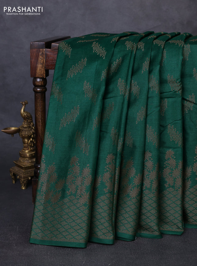 Banarasi tussar silk saree green with allover thread & zari woven buttas and long woven border