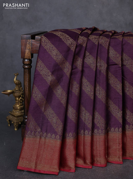 Banarasi tussar silk saree wine shade and maroon with allover thread & zari weaves and woven border