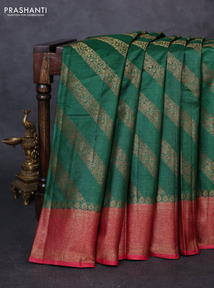 Banarasi tussar silk saree green and maroon with allover thread & zari weaves and woven border