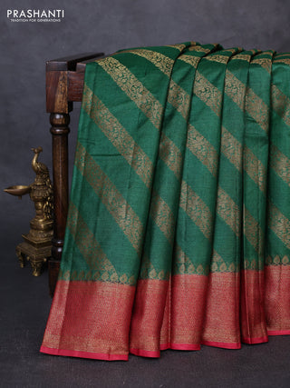 Banarasi tussar silk saree green and maroon with allover thread & zari weaves and woven border