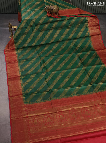 Banarasi tussar silk saree green and maroon with allover thread & zari weaves and woven border
