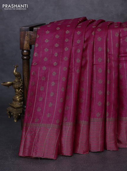 Banarasi tussar silk saree magenta pink with allover thread & zari weaves & buttas and zari woven border