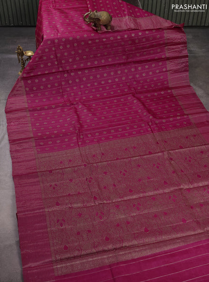 Banarasi tussar silk saree magenta pink with allover thread & zari weaves & buttas and zari woven border