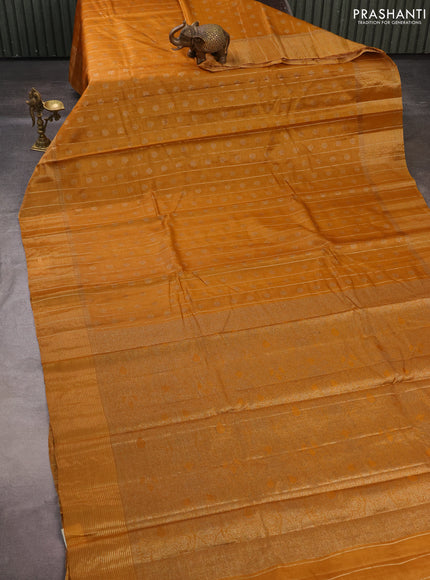 Banarasi tussar silk saree dark mustard with allover thread & zari weaves & buttas and zari woven border