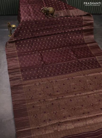Banarasi tussar silk saree brown with allover thread & zari weaves & buttas and zari woven border