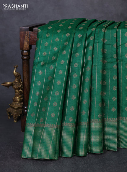 Banarasi tussar silk saree green with allover thread & zari weaves & buttas and zari woven border