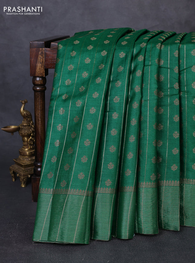 Banarasi tussar silk saree green with allover thread & zari weaves & buttas and zari woven border