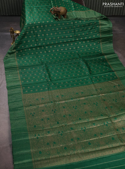 Banarasi tussar silk saree green with allover thread & zari weaves & buttas and zari woven border