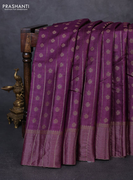 Banarasi tussar silk saree wine shade with allover thread & zari weaves & buttas and zari woven border