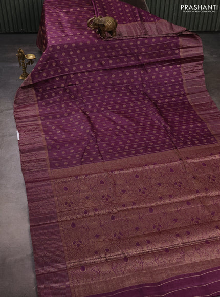 Banarasi tussar silk saree wine shade with allover thread & zari weaves & buttas and zari woven border