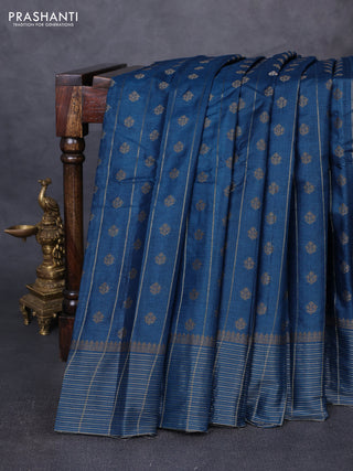Banarasi tussar silk saree peacock blue with allover thread & zari weaves & buttas and zari woven border