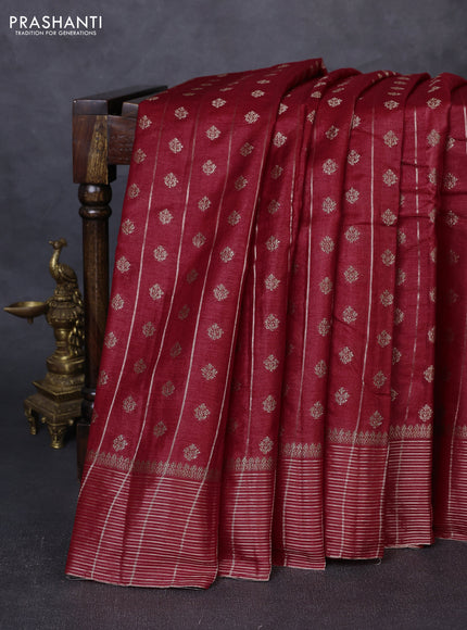 Banarasi tussar silk saree maroon with allover thread & zari weaves & buttas and zari woven border