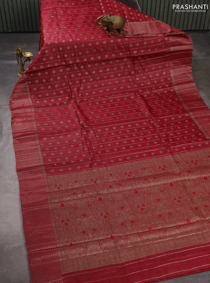 Banarasi tussar silk saree maroon with allover thread & zari weaves & buttas and zari woven border