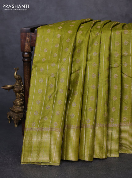 Banarasi tussar silk saree mehendi green with allover thread & zari weaves & buttas and zari woven border