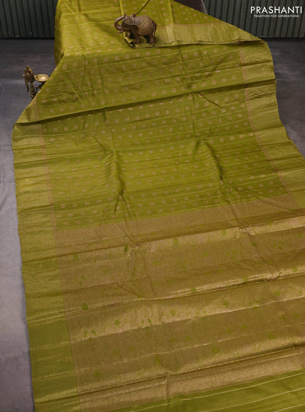 Banarasi tussar silk saree mehendi green with allover thread & zari weaves & buttas and zari woven border