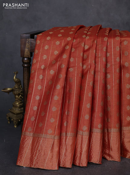 Banarasi tussar silk saree rustic orange with allover thread & zari weaves & buttas and zari woven border