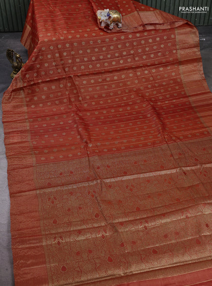 Banarasi tussar silk saree rustic orange with allover thread & zari weaves & buttas and zari woven border