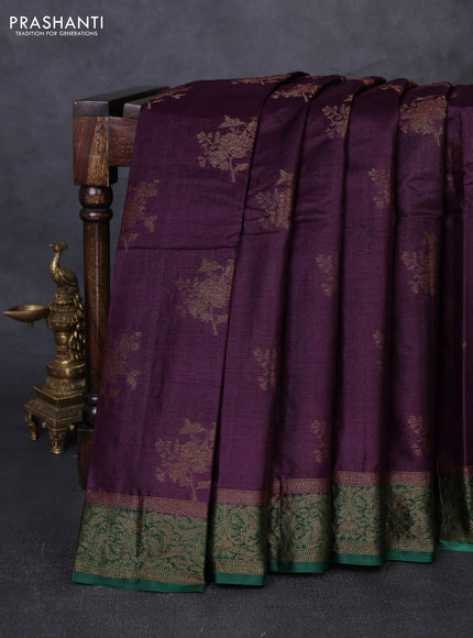Banarasi tussar silk saree wine shade and green with thread & zari woven buttas and woven border