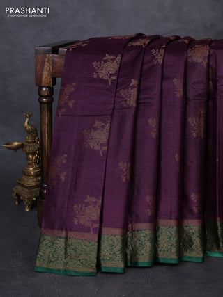 Banarasi tussar silk saree wine shade and green with thread & zari woven buttas and woven border
