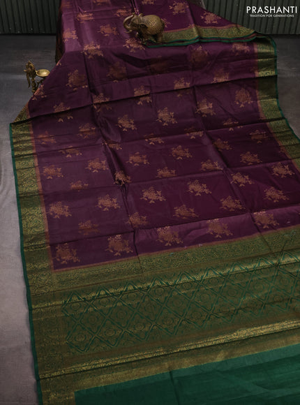 Banarasi tussar silk saree wine shade and green with thread & zari woven buttas and woven border