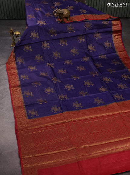 Banarasi tussar silk saree navy blue and maroon with thread & zari woven buttas and woven border