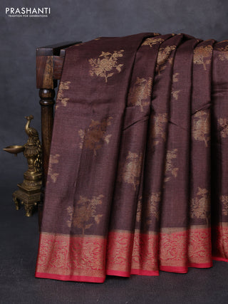 Banarasi tussar silk saree brown and maroon with thread & zari woven buttas and woven border