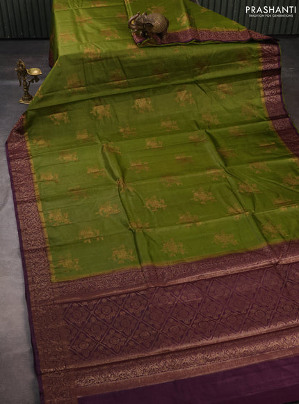 Banarasi tussar silk saree mehendi green and wine shade with thread & zari woven buttas and woven border
