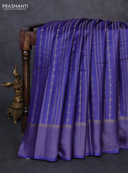 Banarasi tussar silk saree navy blue with allover thread & zari weaves and woven border