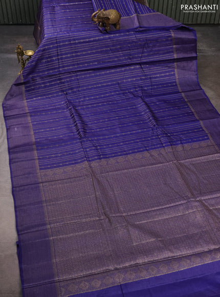 Banarasi tussar silk saree navy blue with allover thread & zari weaves and woven border