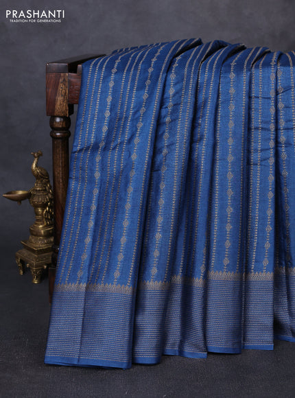 Banarasi tussar silk saree peacock blue with allover thread & zari weaves and woven border