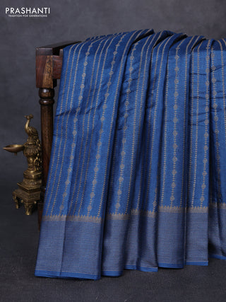 Banarasi tussar silk saree peacock blue with allover thread & zari weaves and woven border