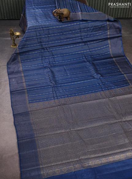 Banarasi tussar silk saree peacock blue with allover thread & zari weaves and woven border