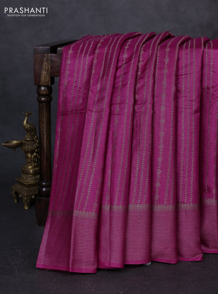 Banarasi tussar silk saree magenta pink with allover thread & zari weaves and woven border