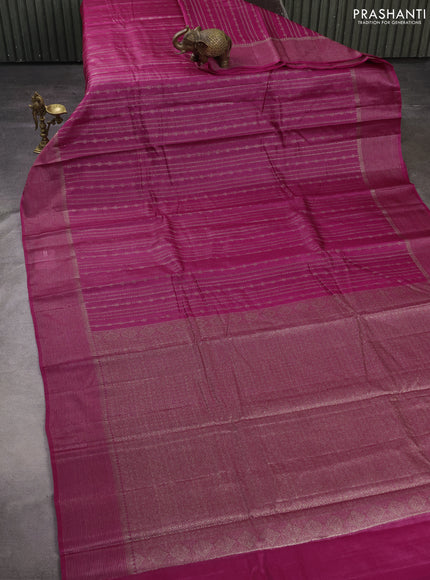 Banarasi tussar silk saree magenta pink with allover thread & zari weaves and woven border