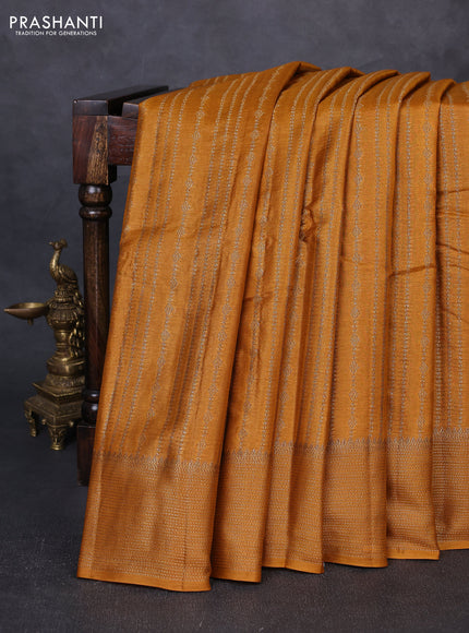 Banarasi tussar silk saree dark mustard with allover thread & zari weaves and woven border