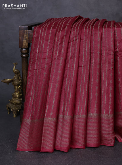 Banarasi tussar silk saree maroon with thread & zari weaves and woven border
