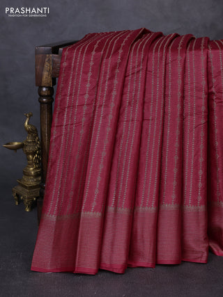 Banarasi tussar silk saree maroon with thread & zari weaves and woven border