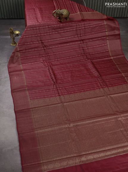 Banarasi tussar silk saree maroon with thread & zari weaves and woven border