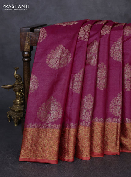 Banarasi tussar silk saree pink and rust shade with thread & zari woven buttas and woven border