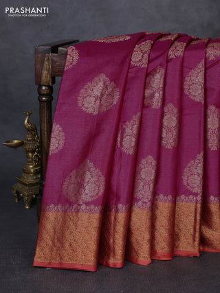 Banarasi tussar silk saree pink and rust shade with thread & zari woven buttas and woven border