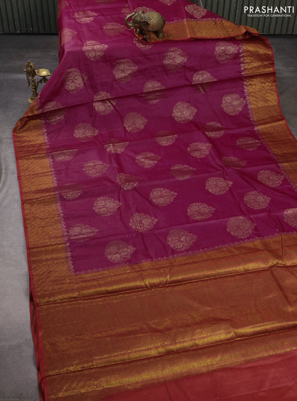 Banarasi tussar silk saree pink and rust shade with thread & zari woven buttas and woven border
