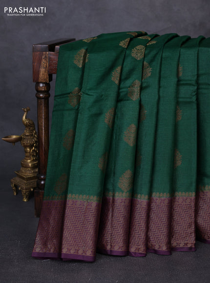 Banarasi tussar silk saree green and wine shade with thread & zari woven buttas and woven border