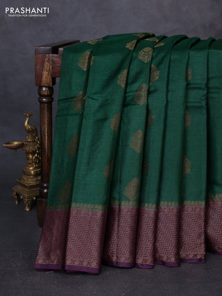Banarasi tussar silk saree green and wine shade with thread & zari woven buttas and woven border