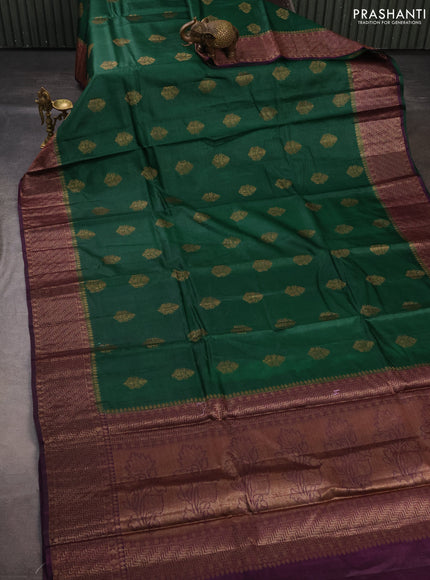 Banarasi tussar silk saree green and wine shade with thread & zari woven buttas and woven border
