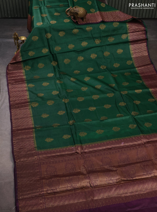 Banarasi tussar silk saree green and wine shade with thread & zari woven buttas and woven border