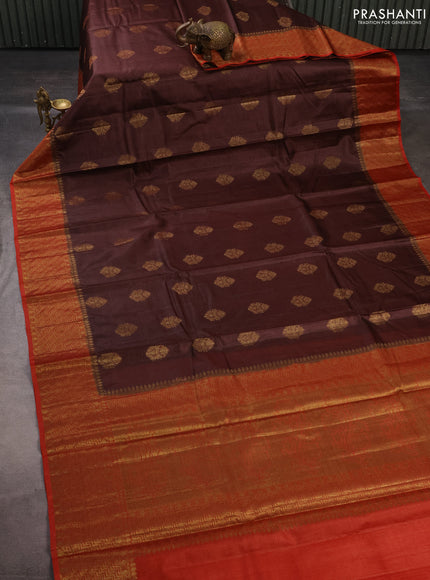 Banarasi tussar silk saree brown and rust shade with thread & zari woven buttas and woven border