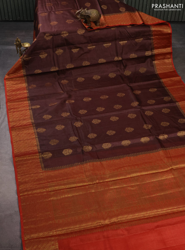 Banarasi tussar silk saree brown and rust shade with thread & zari woven buttas and woven border