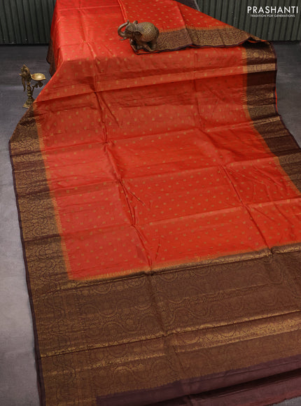 Banarasi tussar silk saree rust shade and coffee brown with thread & zari woven buttas and woven border